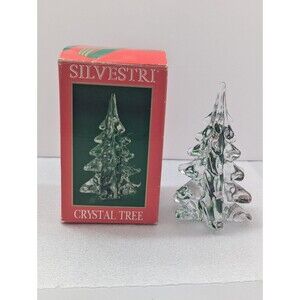 Vintage Crystal Christmas Pine Tree Modern Art Glass Green Streak Silvestri 6"
